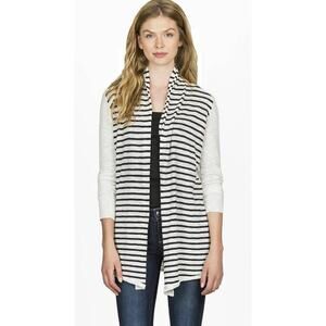 LILLA P Women’s White and Black Striped Open Front Cotton Cardigan med.
